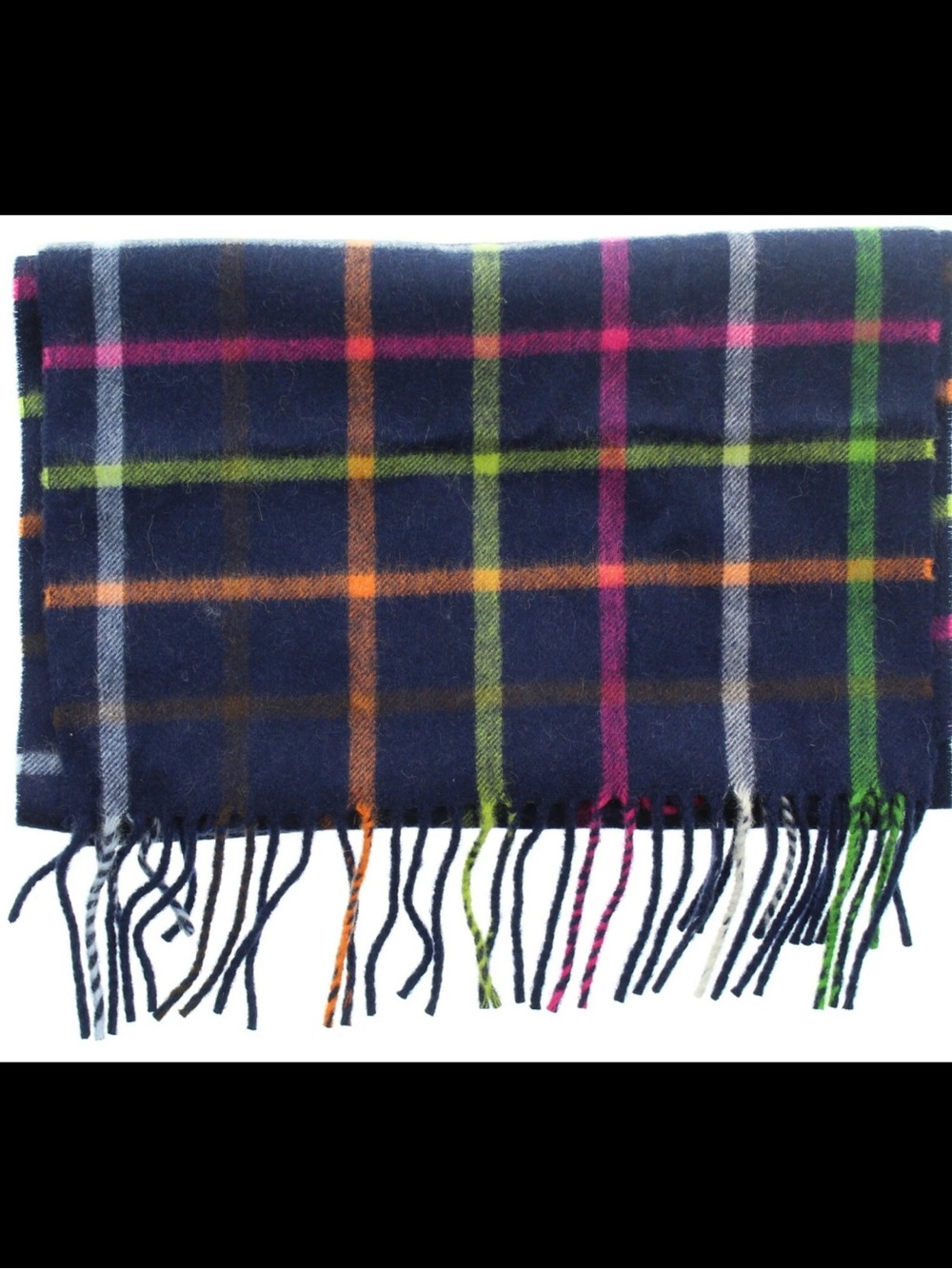 COACH LEGACY CASHMERE NECK WRAP, SCARF PLAID WITH FRINGE NAVY NWT - Picture 2 of 9